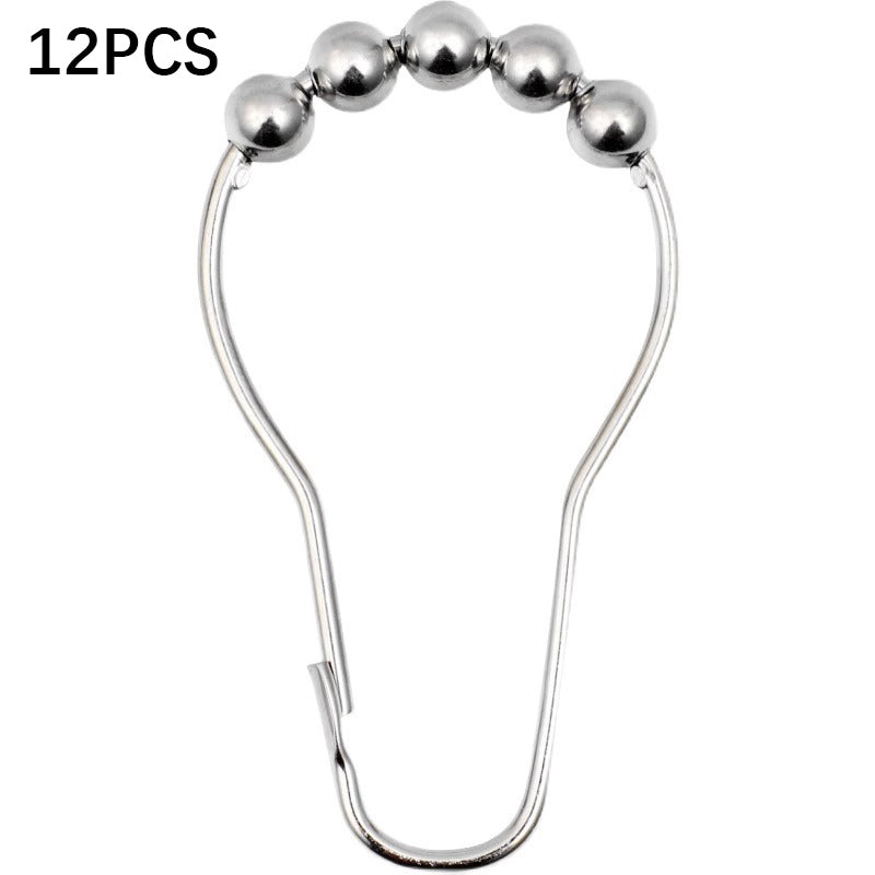12Pcs Gourd Shaped Ring Stainless Steel 5-Beads Roller Ball Shower Curtain Hook
