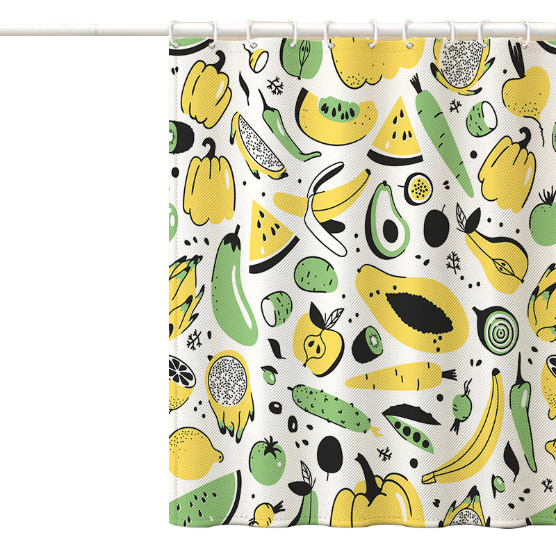 150x180cm Polyester Shower Curtains 3D Fruit Pattern Washable Bath Curtain with 12 Hooks