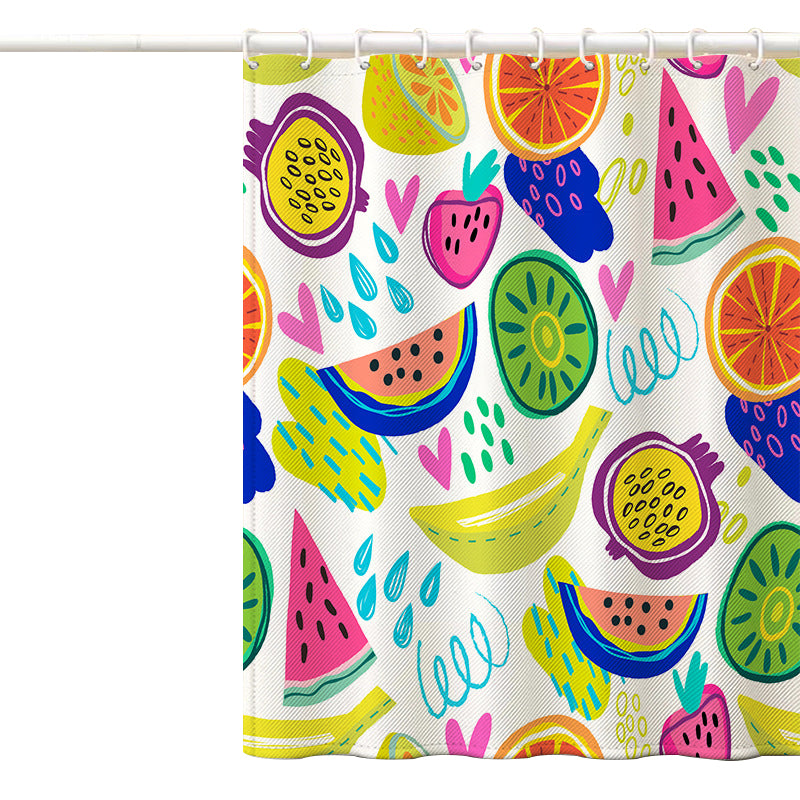 120x180cm Shower Curtain with Hooks 3D Fruit Pattern Polyester Fabric Mildew Resistant Curtain