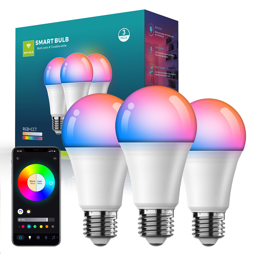 ZJ-BWBL1H-RGBWW-3P 3PCS 10W Smart LED Bulbs Multiple Scenes Modes Bluetooth WFi 2.4G Light Bulbs