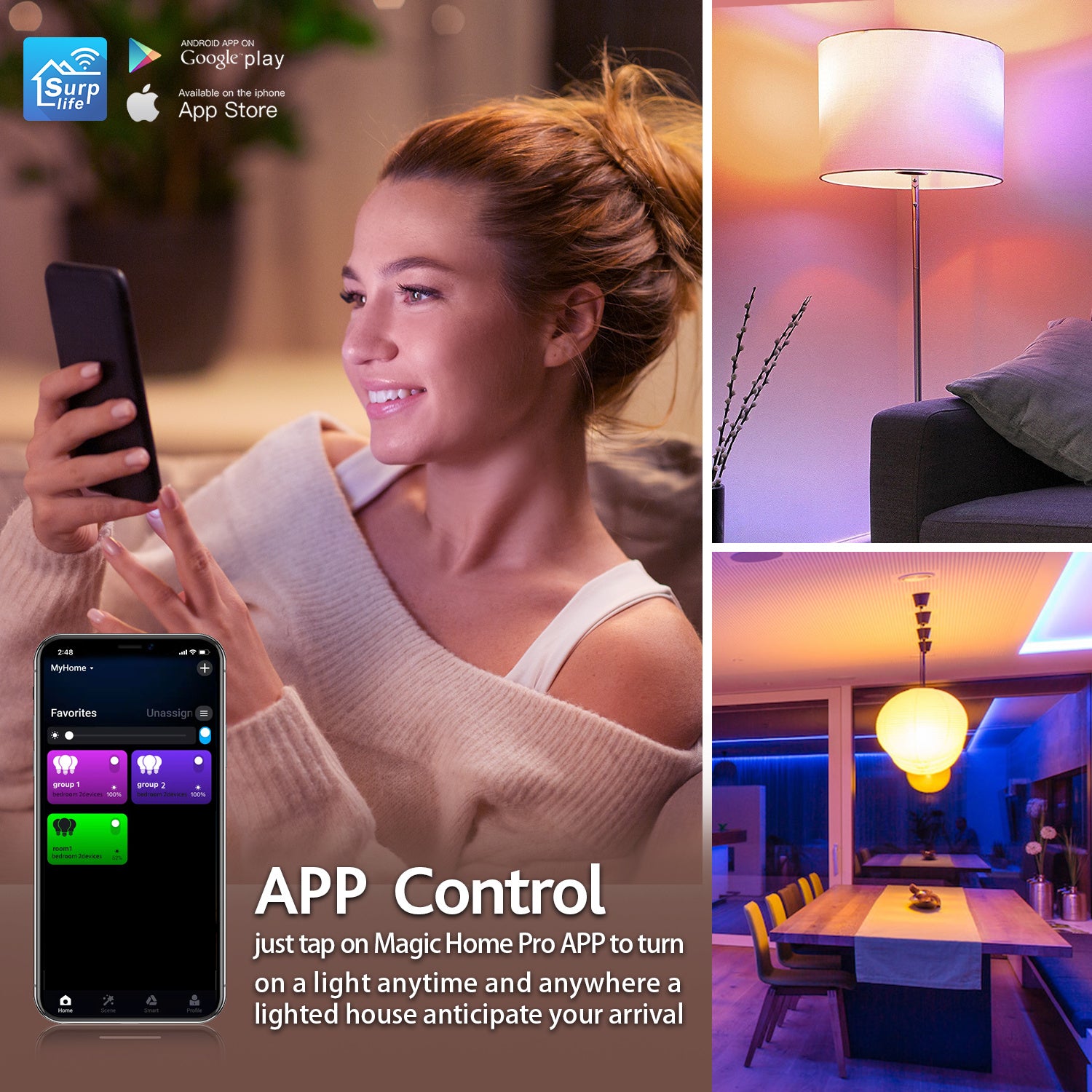 ZJ-BWBL1H-RGBWW-4P 4PCS 10W Bluetooth Smart Light Bulbs WiFi 2.4G Voice RGBCW 220V LED Bulbs