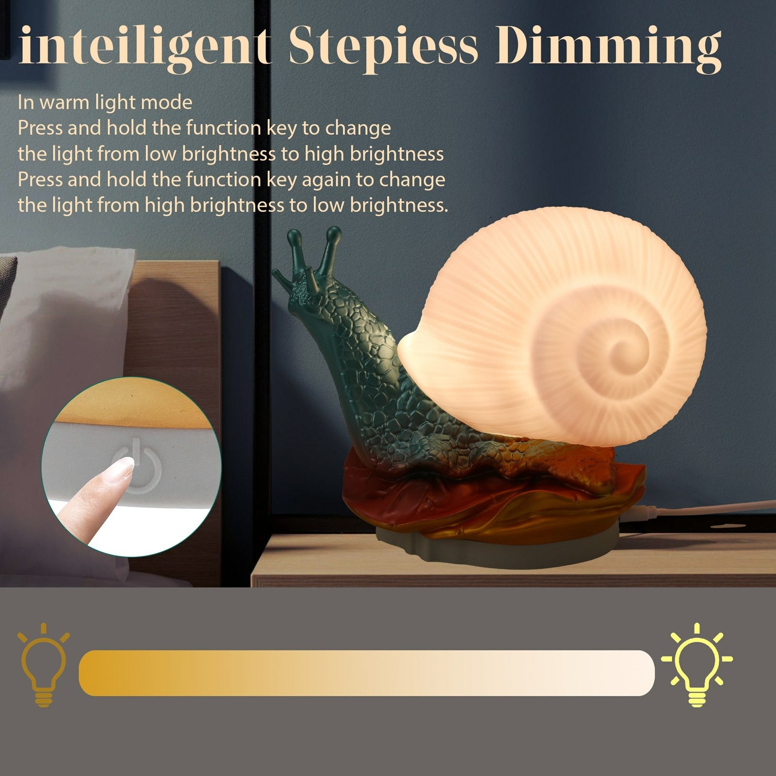WN1089 RGB Color Changing Snail Night Light Dimmable Breastfeeding Bedside Lamp