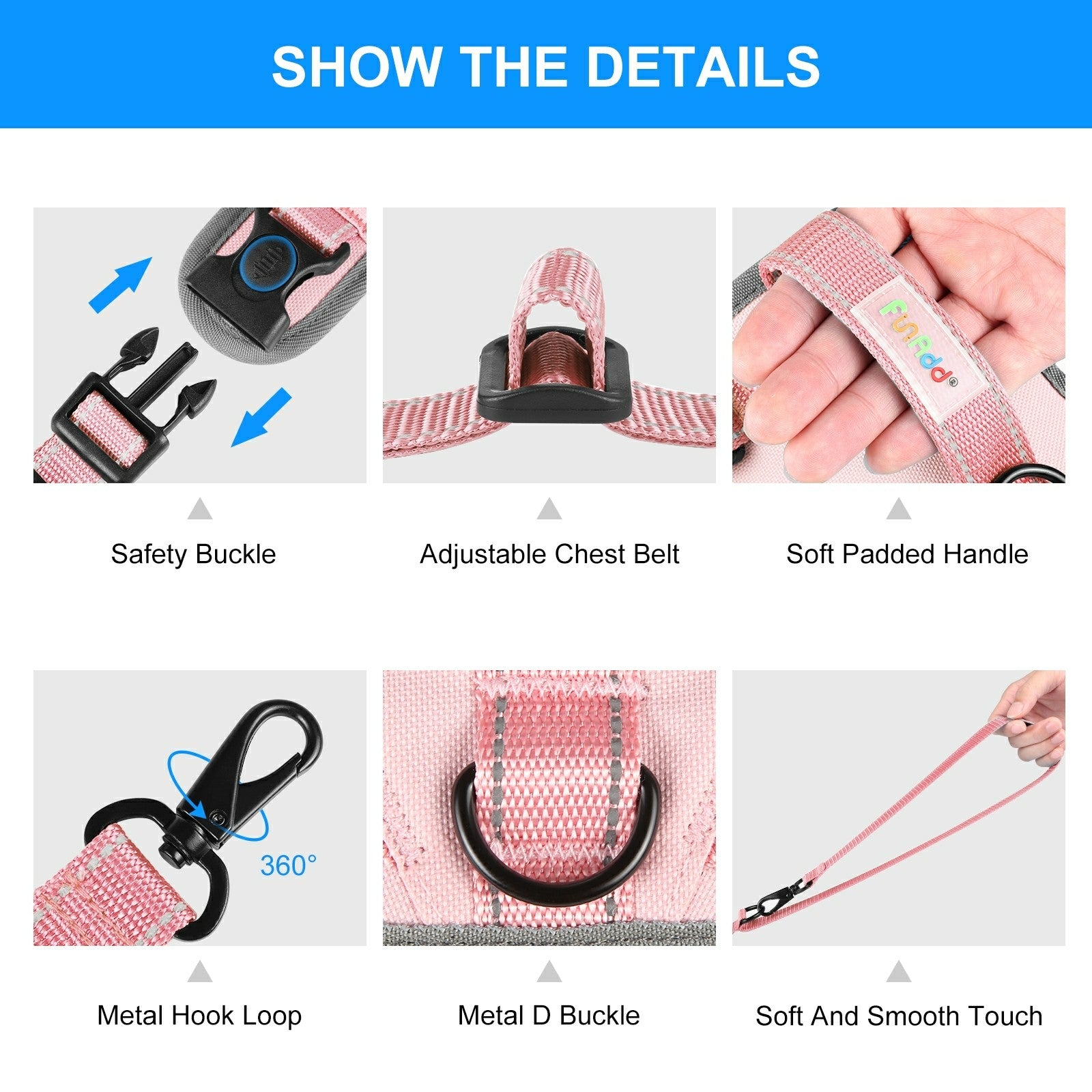 FUNADD FA3001 Dog Vest Leash Pet Traction Rope Dog Training Walking Lead Leash