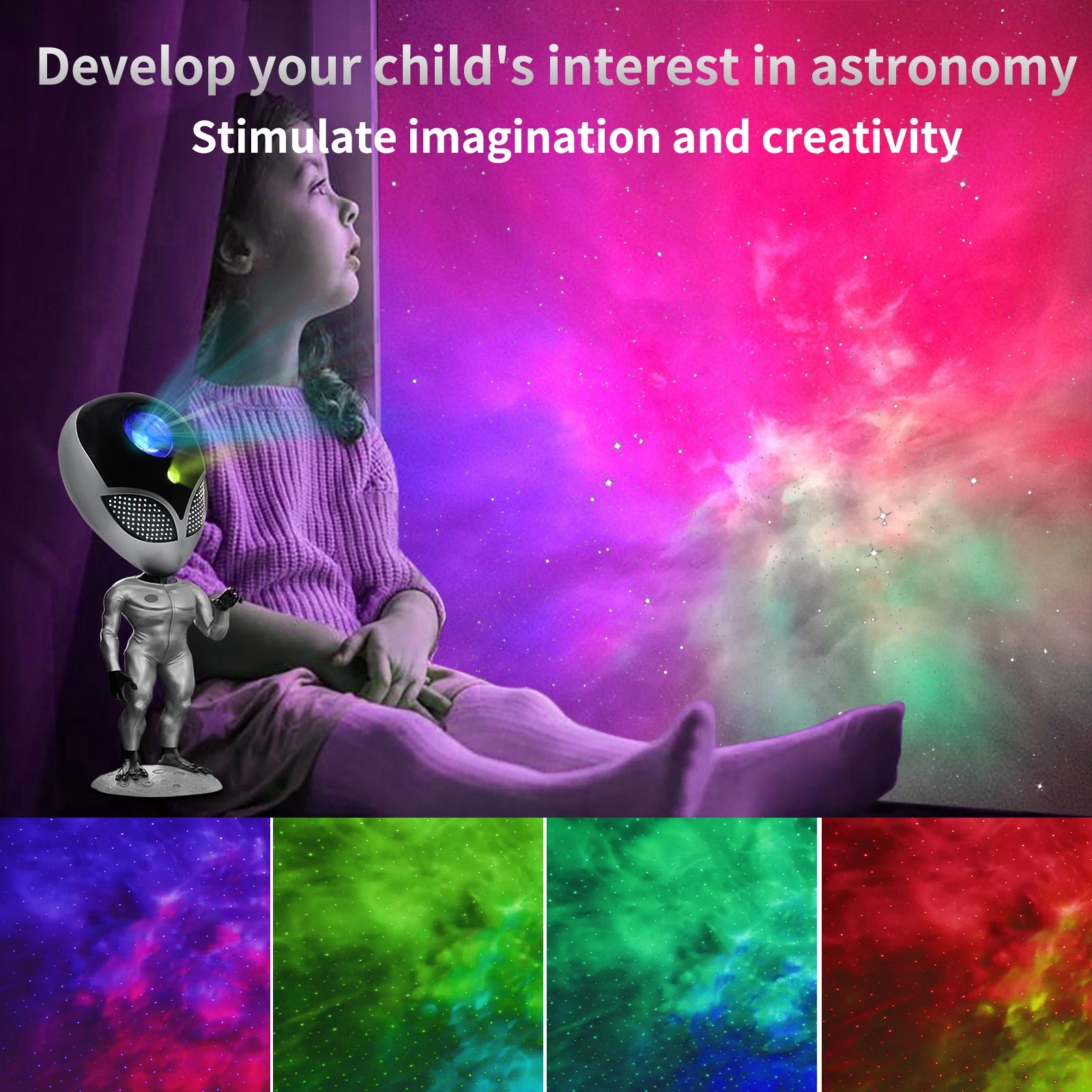 HXK-001 Alien Design Projector Lamp USB Powered Starry Sky Projection Ambience Lamp