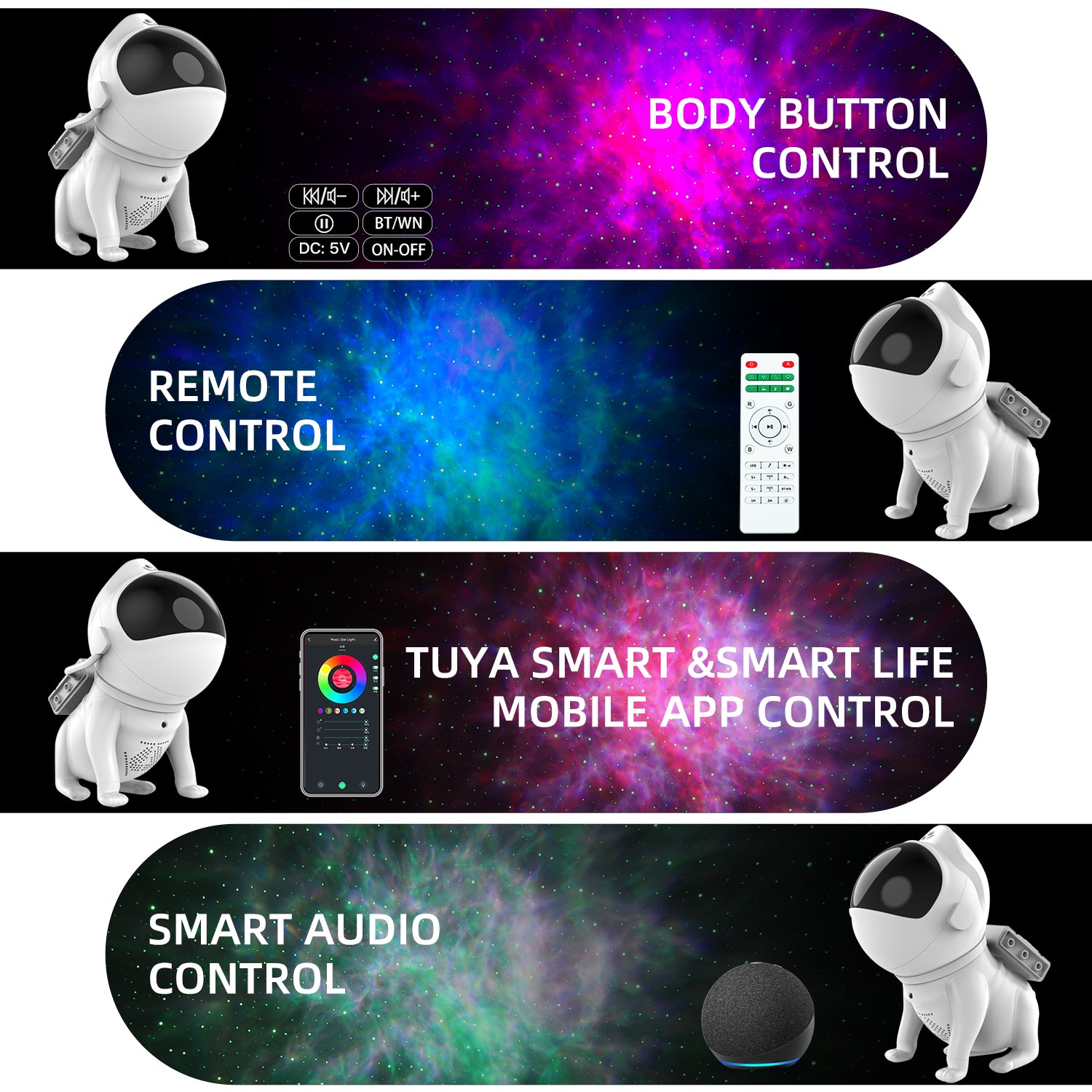 BL-TKG Space Dog Starry Sky Projector Projection Night Light Bluetooth Speaker (USB Powered)