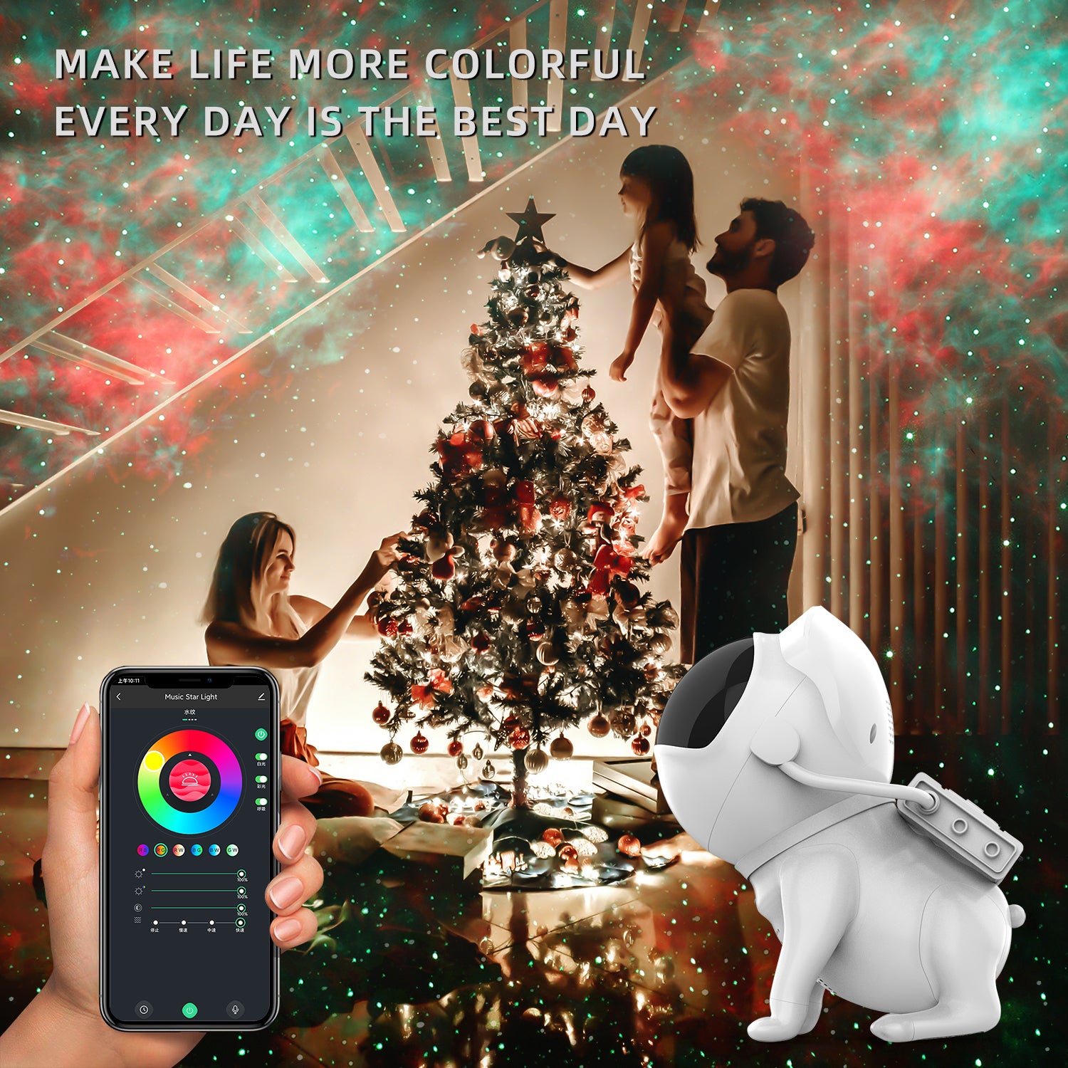 BL-TKG Space Dog Starry Sky Projector Projection Night Light Bluetooth Speaker (USB Powered)
