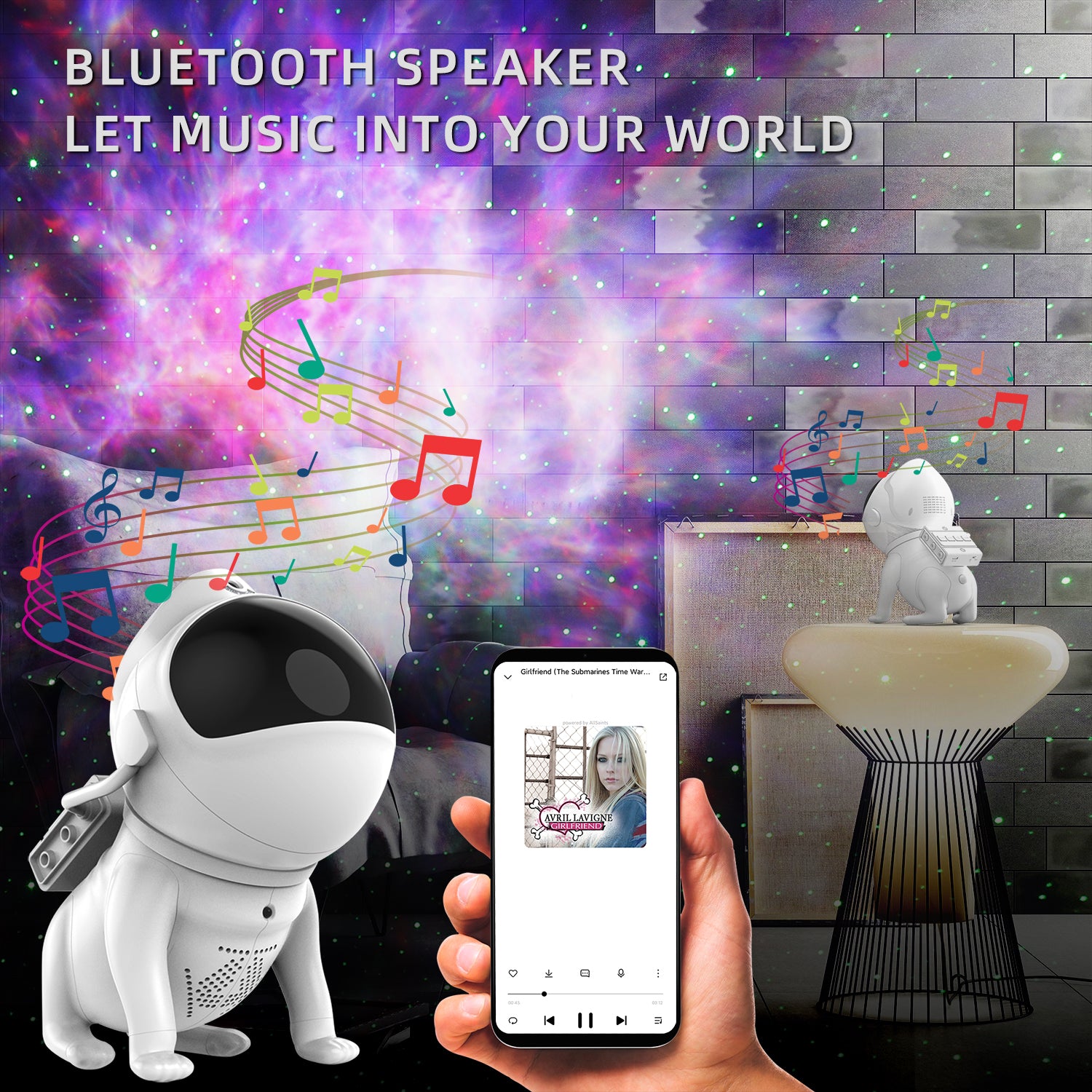 BL-TKG Space Dog Starry Sky Projector Projection Night Light Bluetooth Speaker (USB Powered)
