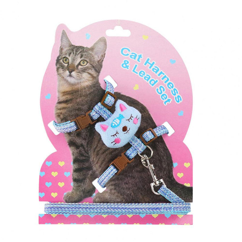 Size S Cartoon Animal Design Nylon Pet Harness Leash Adjustable Dog Cat Walking Lead Leash - Blue