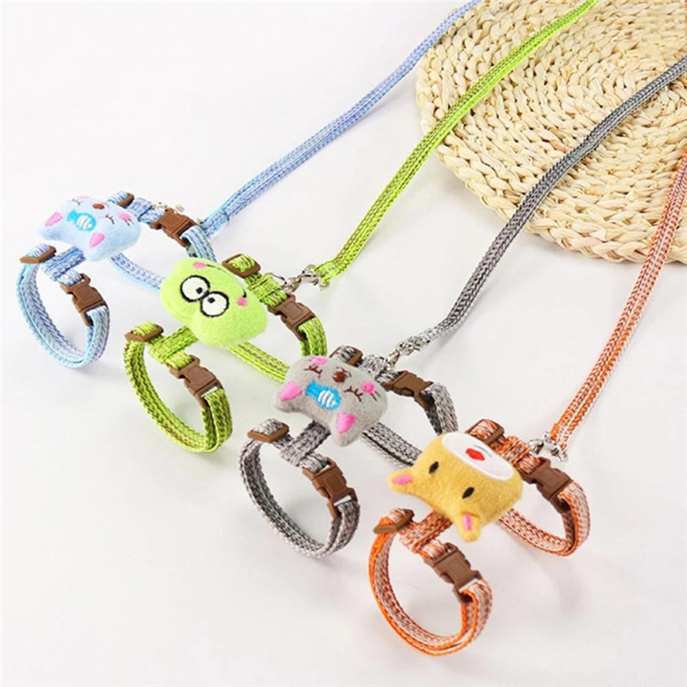 Size S Cartoon Animal Design Nylon Pet Harness Leash Adjustable Dog Cat Walking Lead Leash - Blue