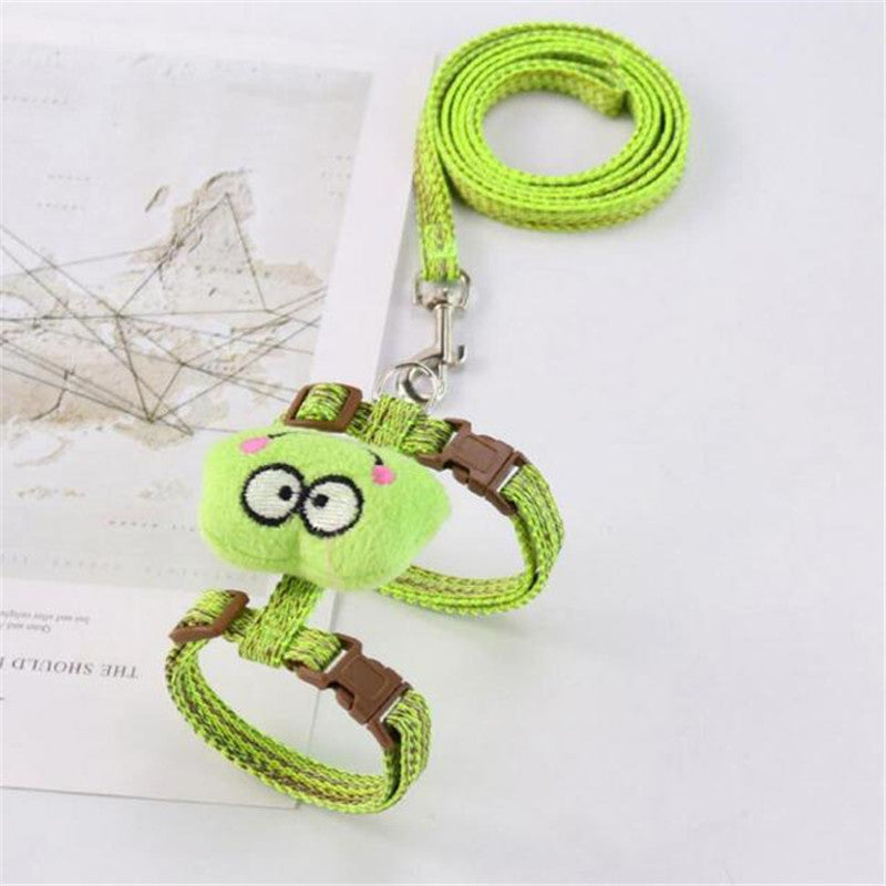 Size S Cartoon Animal Design Nylon Pet Harness Leash Adjustable Dog Cat Walking Lead Leash - Blue