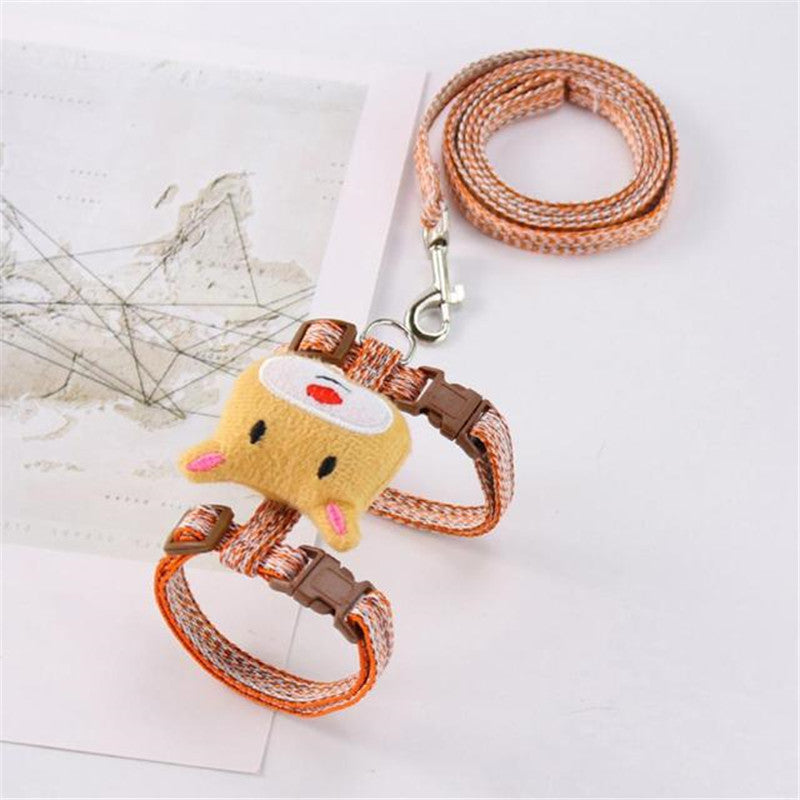 Size S Cartoon Animal Design Nylon Pet Harness Leash Adjustable Dog Cat Walking Lead Leash - Blue