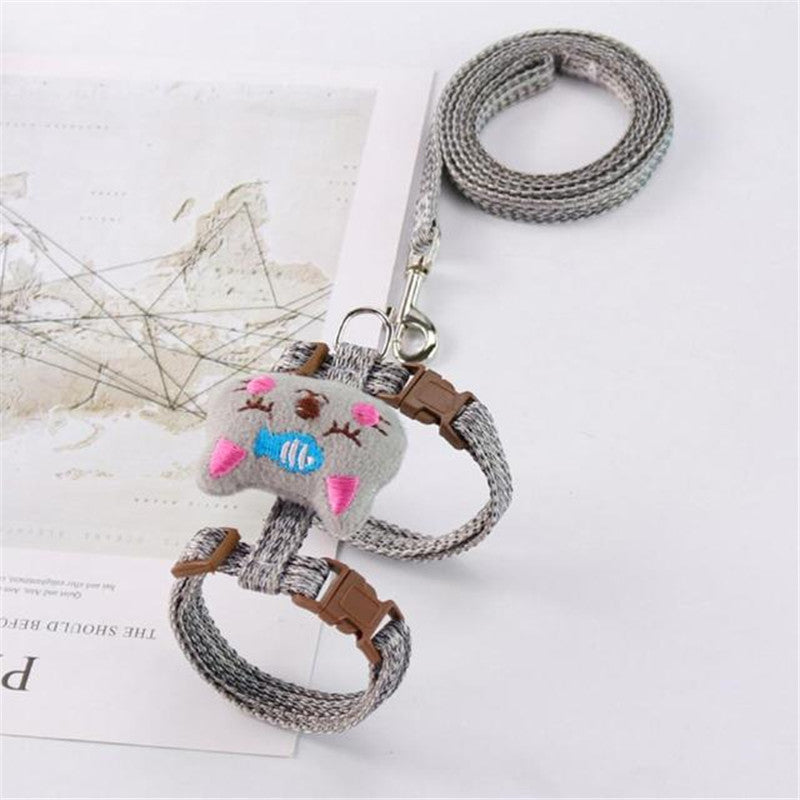 Size S Cartoon Animal Design Nylon Pet Harness Leash Adjustable Dog Cat Walking Lead Leash - Blue