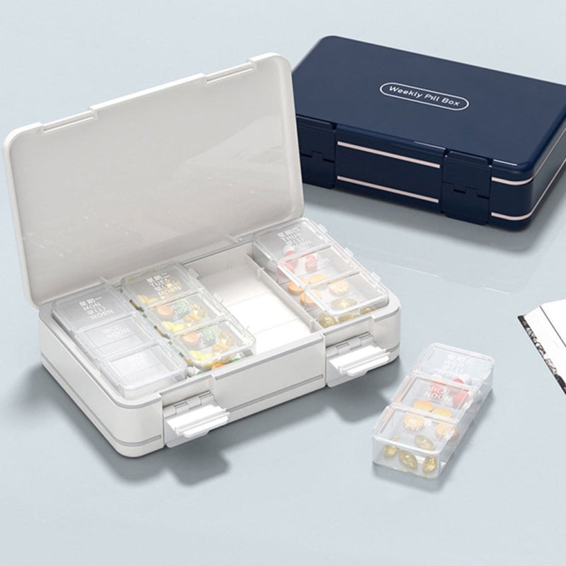 24 Grids Dual Layer Weekly Pill Box 7 Day 3 Times Portable Pill Box Organizer Dispenser (No FDA Certified BPA-Free)