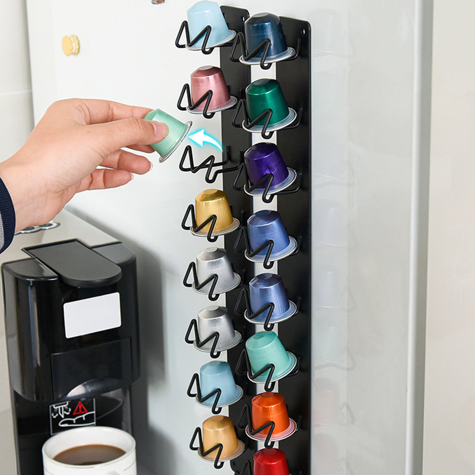 Magnetic Wall-Mounted Coffee Capsule Holder Carbon Steel Storage Rack Long Style