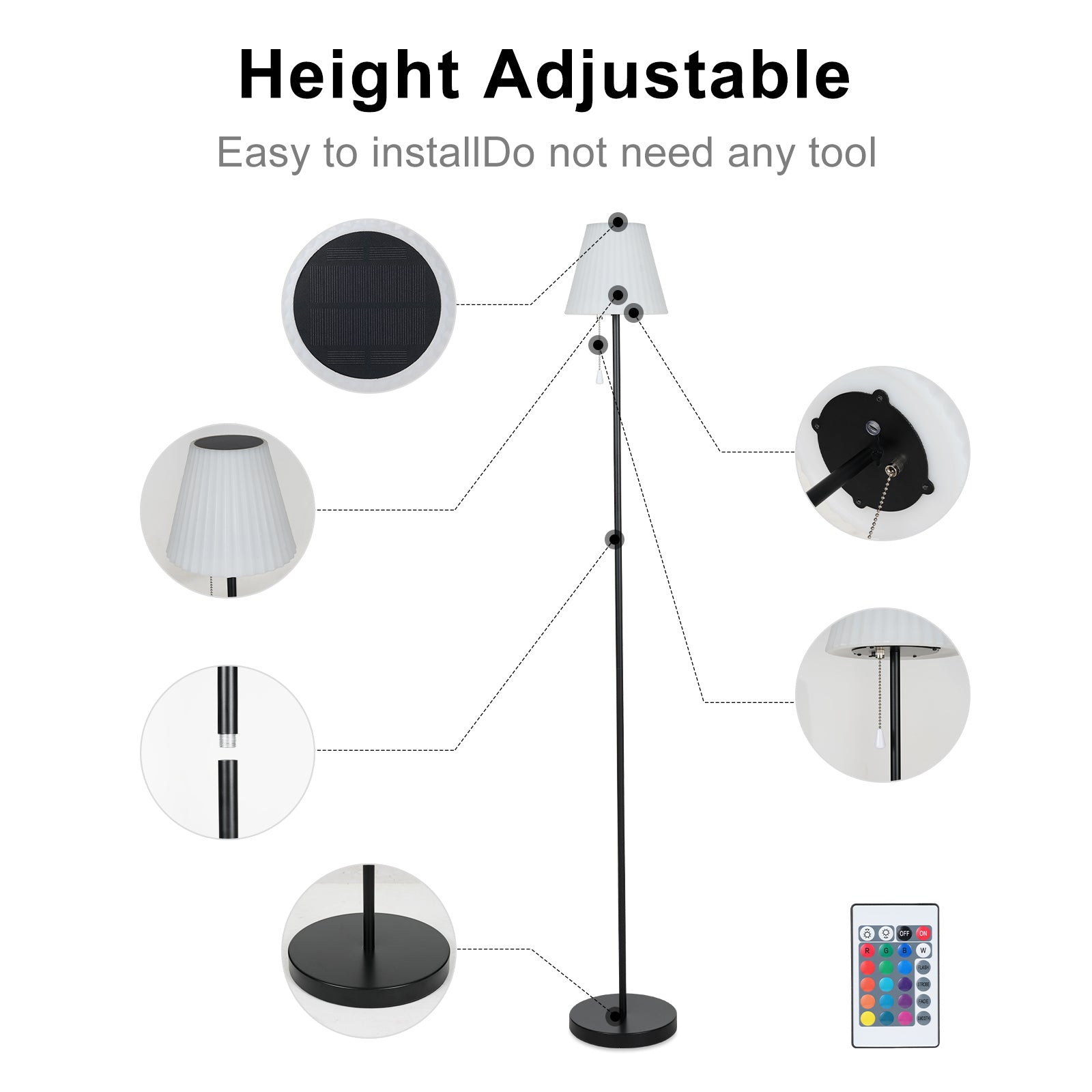 SYD-02 Solar Floor Lamp Height Adjustable RGB Color LED Bar Table Light (CE, UKCA, FCC)