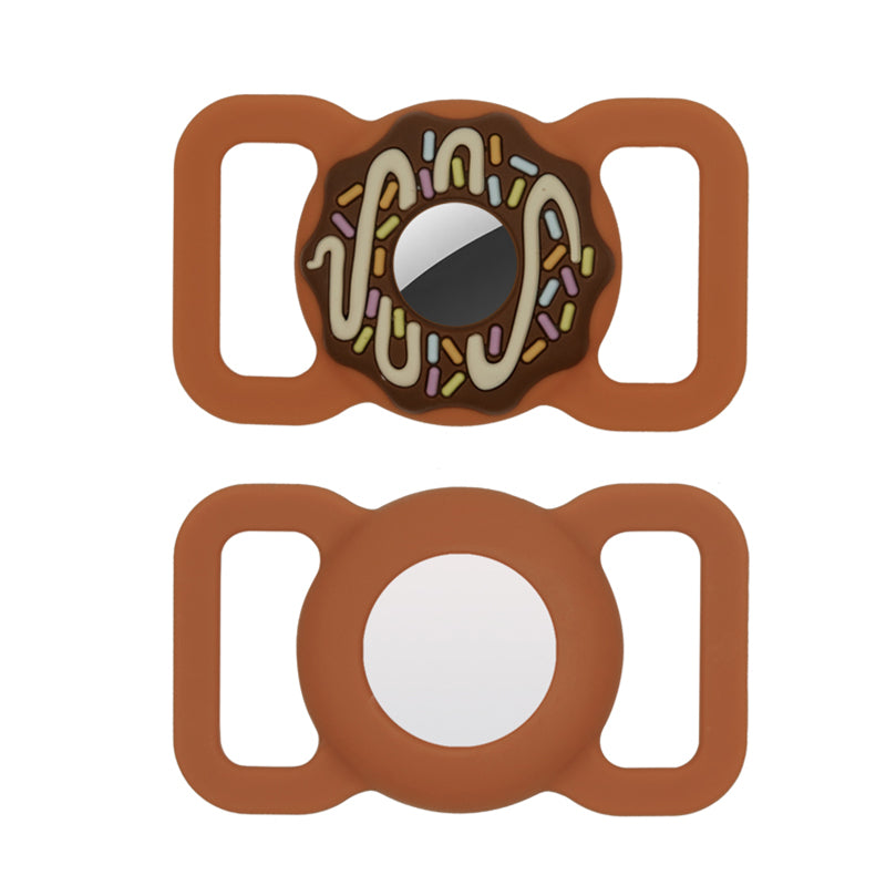 Doughnut Silicone Cover for AirTag Bluetooth Tracker Protective Case for Dogs/Cats Pets (Size: L) - Brown