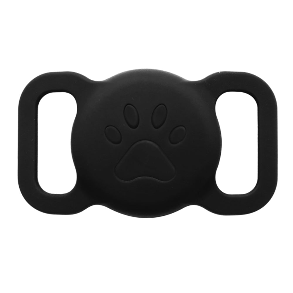 Size L Protective Cover for AirTag Paw Pattern Bluetooth Tracker Pet Collar Anti-lost Silicone Case - Black