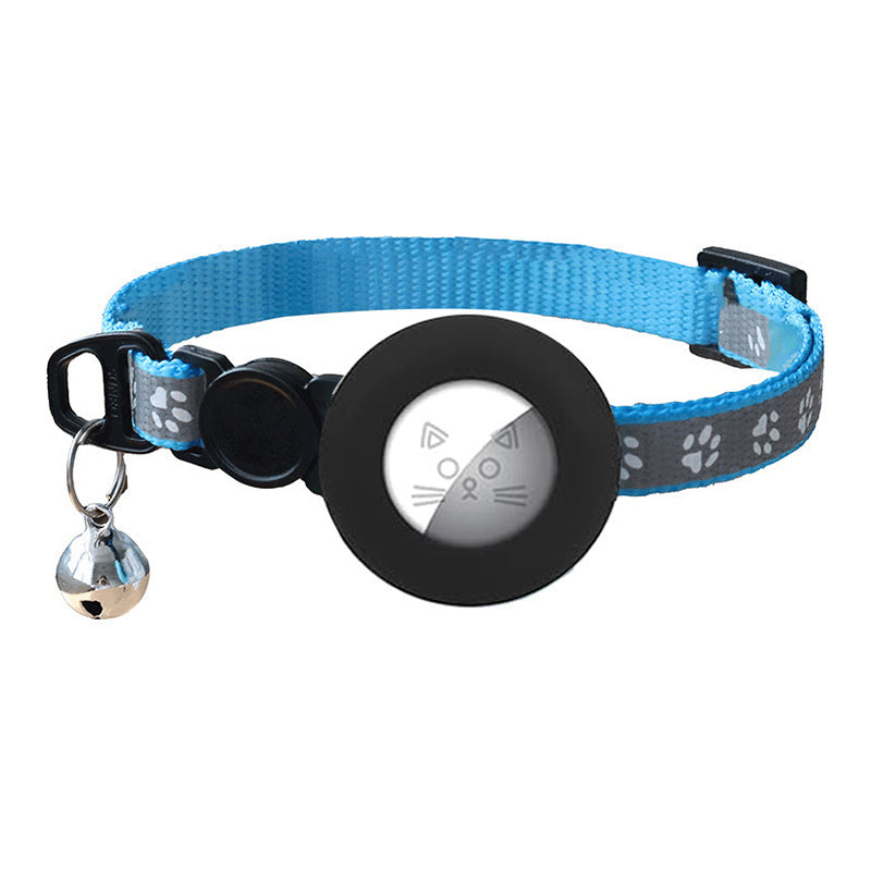 For AirTag Tracker Silicone Protective Cover Paw Print Reflective Pet Collar Strap with Bell - Blue