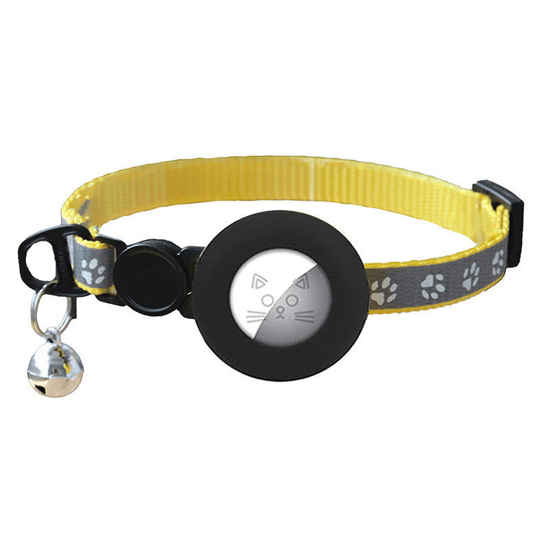 For AirTag Tracker Silicone Protective Cover Paw Print Reflective Pet Collar Strap with Bell - Blue