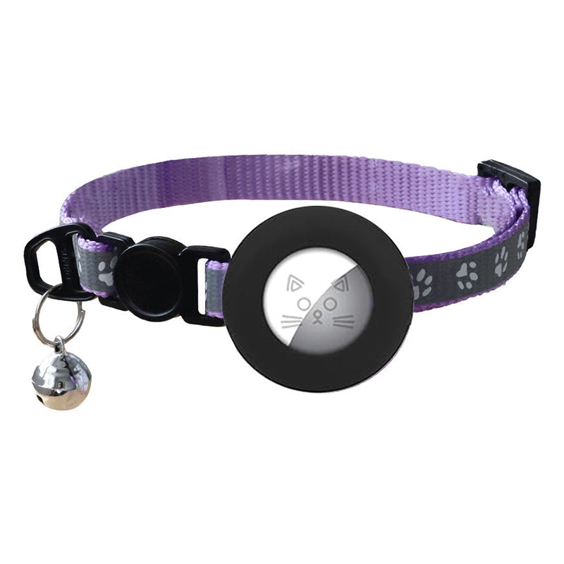 For AirTag Tracker Silicone Protective Cover Paw Print Reflective Pet Collar Strap with Bell - Blue