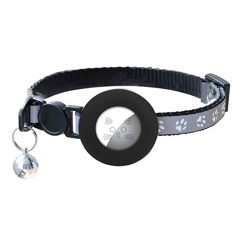 For AirTag Tracker Silicone Protective Cover Paw Print Reflective Pet Collar Strap with Bell - Blue