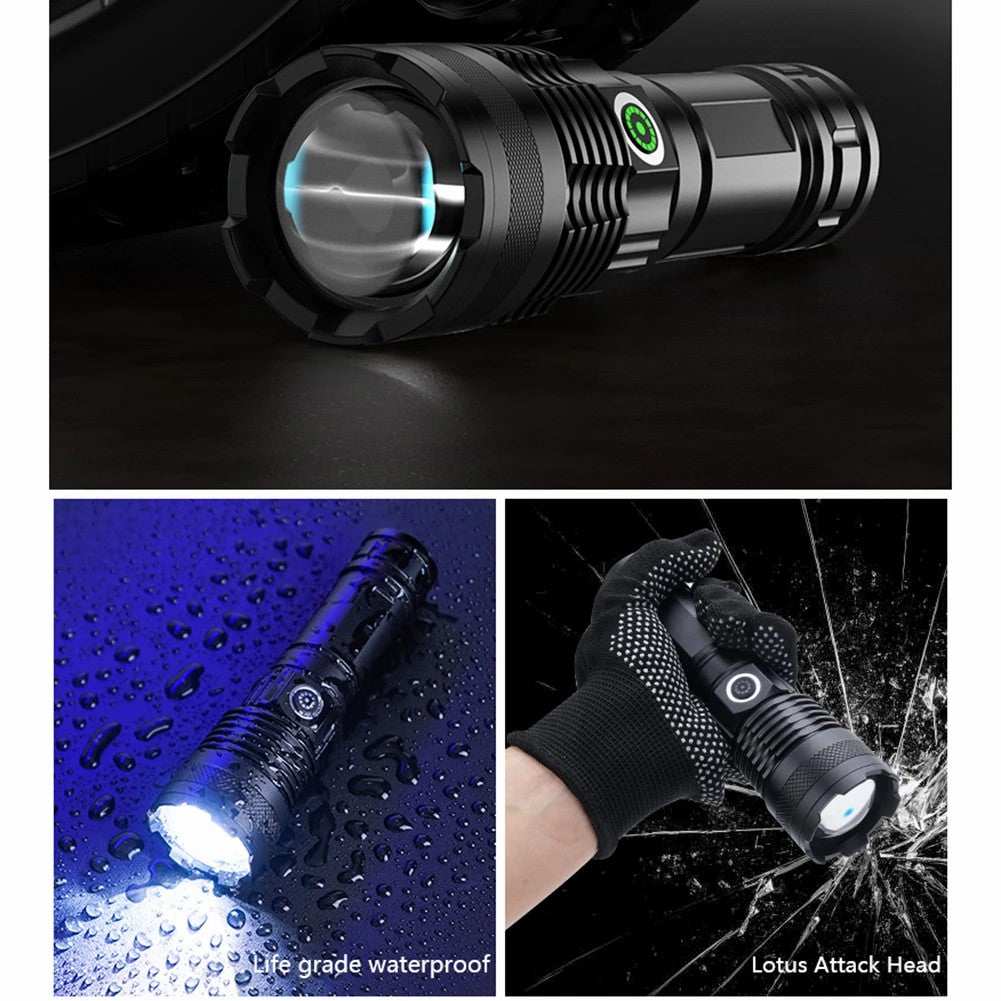 A55 Telescopic Zoom Flashlights USB-C Rechargeable LED Tactical Torch with White Laser Light