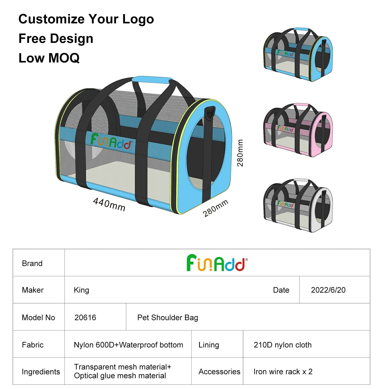 FUNADD FA1001 Breathable Pet Carrier Bag Outgoing Dog Cat Crossbody Tote Bag