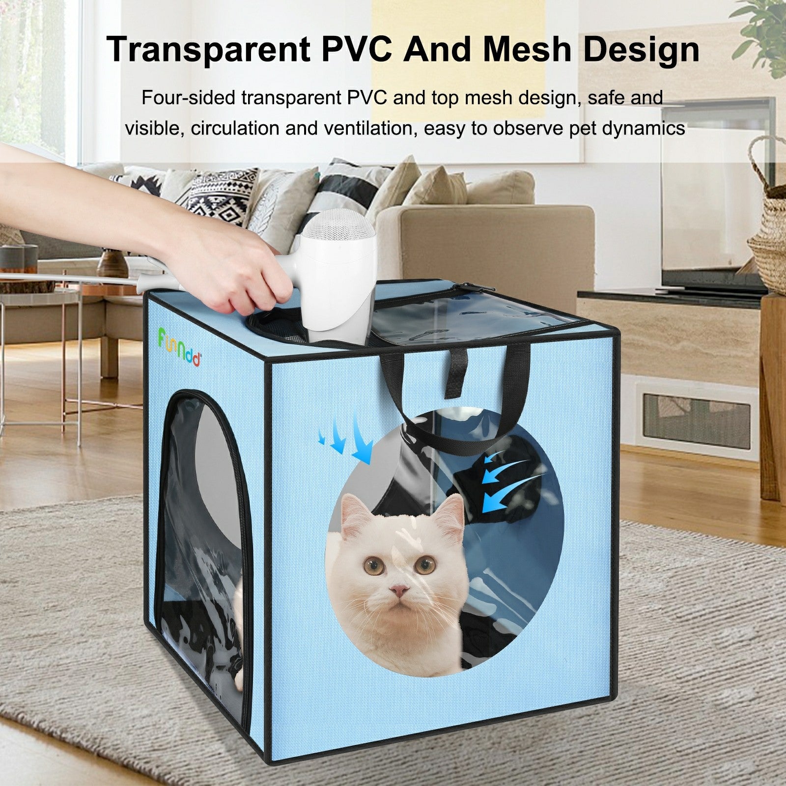 FUNADD FA2001 600D Nylon Pet Drying Box Dog Cat Hair Blowing Dry Box with Clear PVC Window