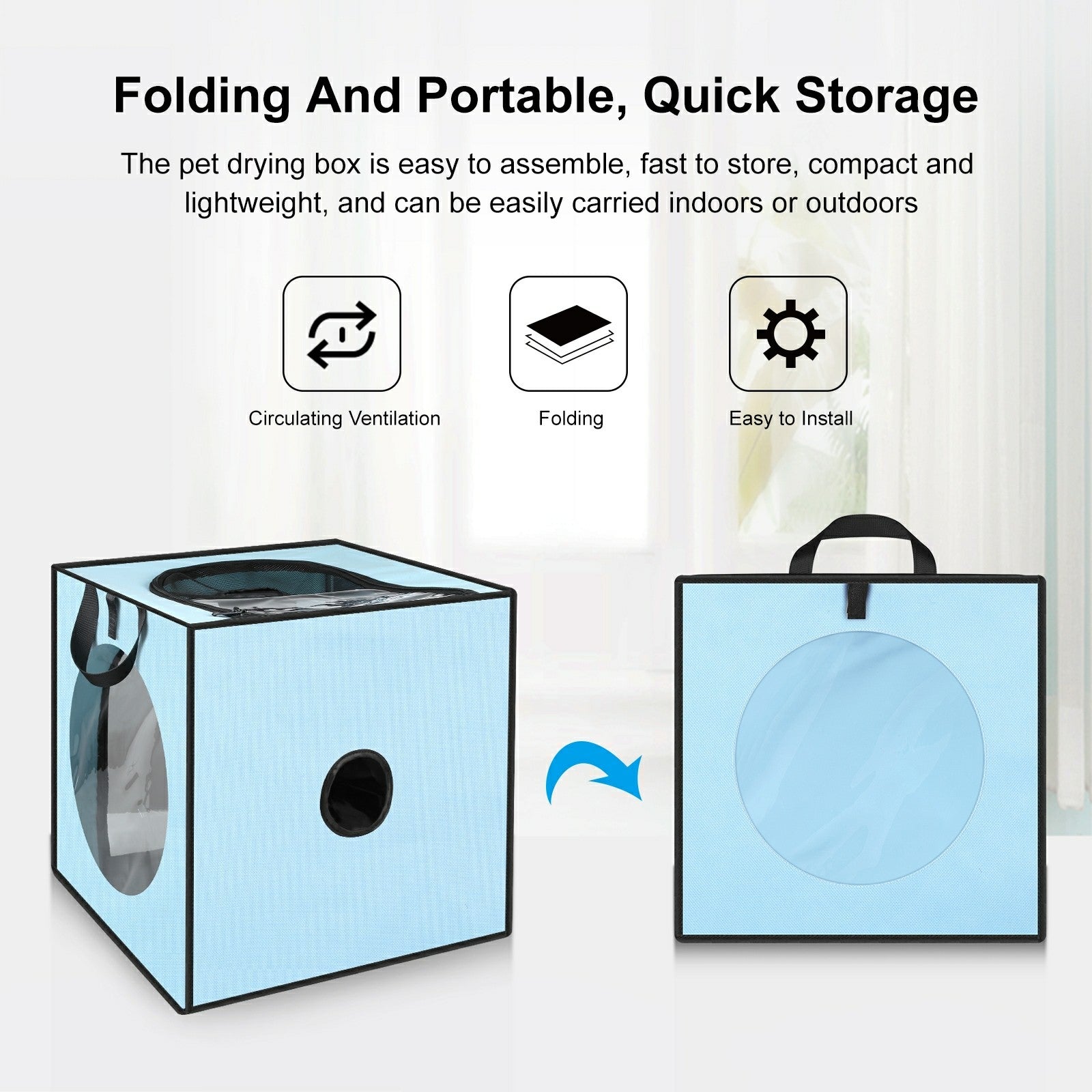 FUNADD FA2001 600D Nylon Pet Drying Box Dog Cat Hair Blowing Dry Box with Clear PVC Window