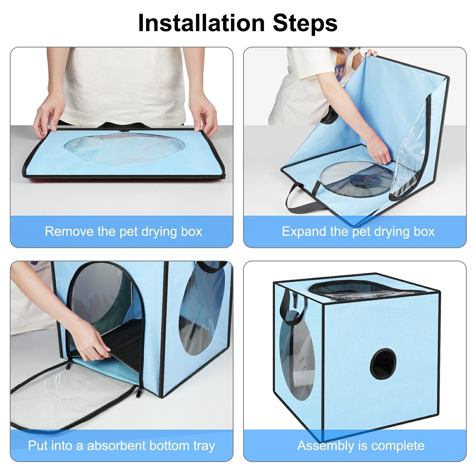 FUNADD FA2001 600D Nylon Pet Drying Box Dog Cat Hair Blowing Dry Box with Clear PVC Window