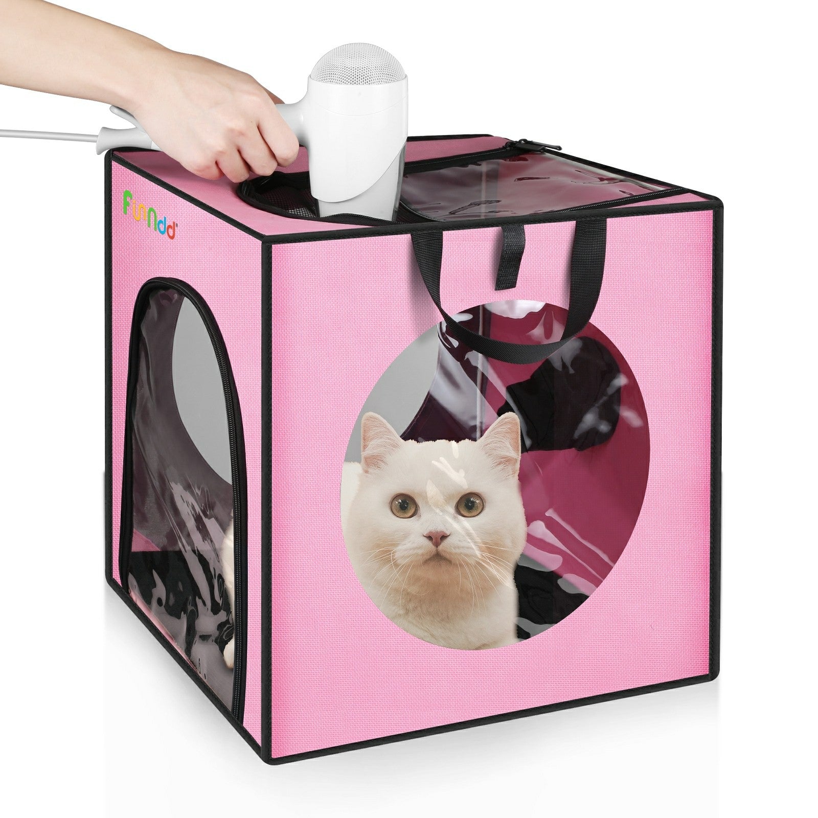FUNADD FA2001 600D Nylon Pet Drying Box Dog Cat Hair Blowing Dry Box with Clear PVC Window
