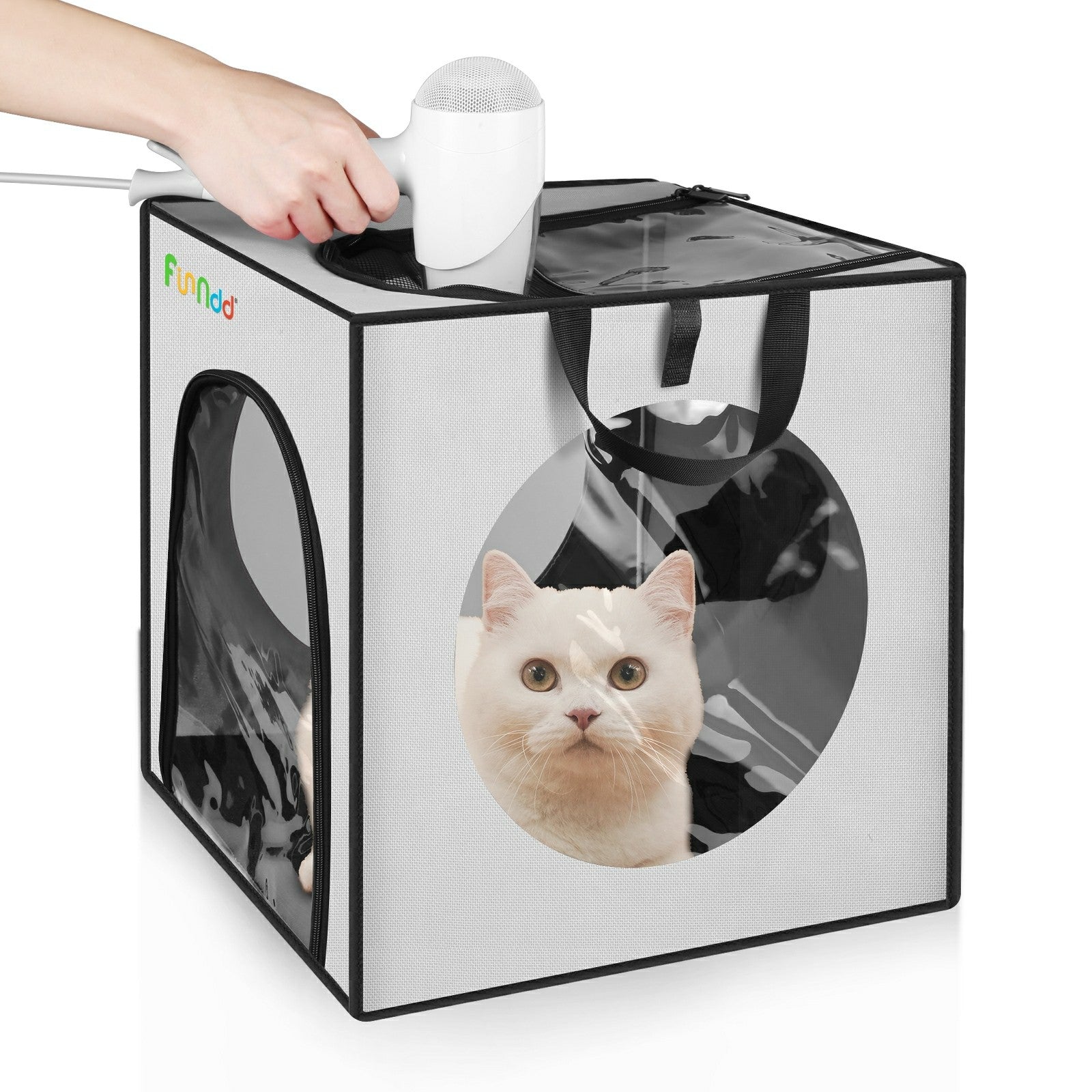 FUNADD FA2001 600D Nylon Pet Drying Box Dog Cat Hair Blowing Dry Box with Clear PVC Window