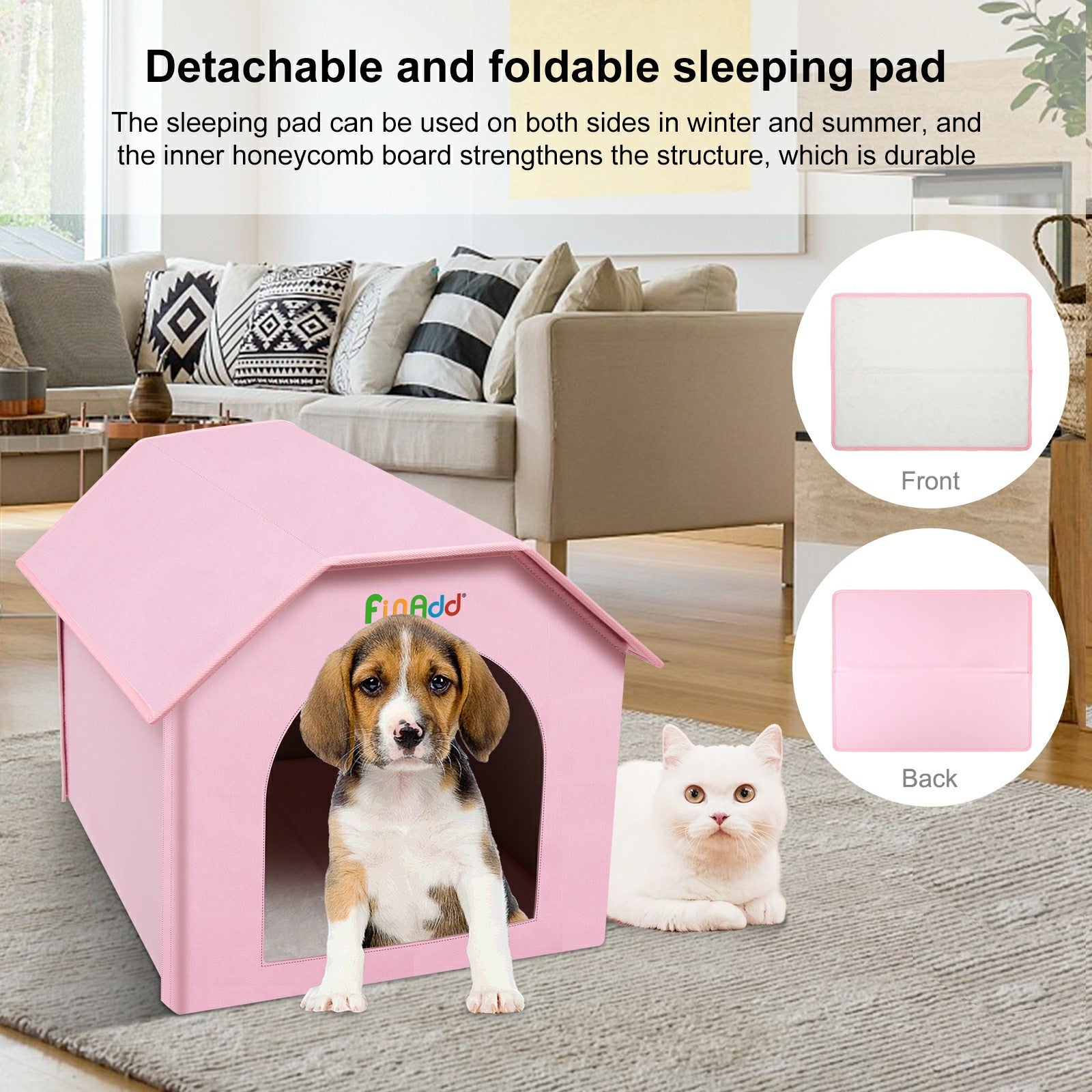 FUNADD FA2002 Collapsible Pet House with Double-sided Mat Waterproof Nylon Dog Cat Tent