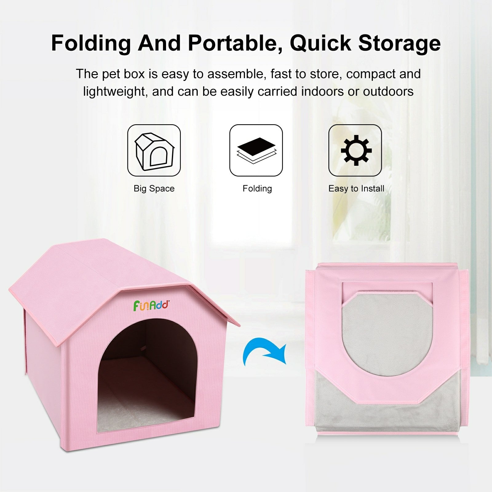 FUNADD FA2002 Collapsible Pet House with Double-sided Mat Waterproof Nylon Dog Cat Tent