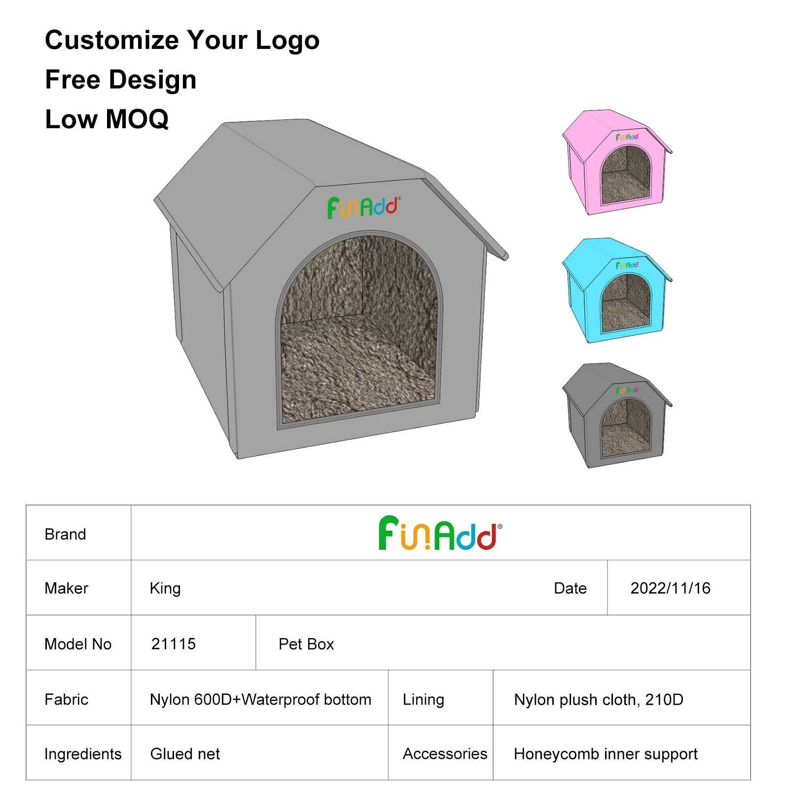 FUNADD FA2002 Collapsible Pet House with Double-sided Mat Waterproof Nylon Dog Cat Tent