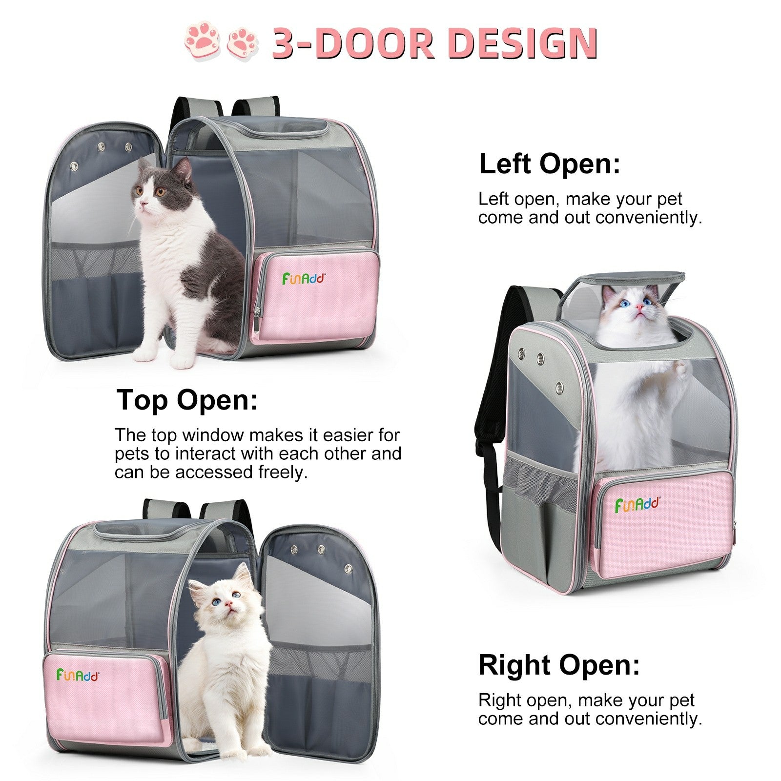 FUNADD FA1003 600D Nylon Breathable Pet Backpack Dog Cat Carrier Dual Shoulders Bag