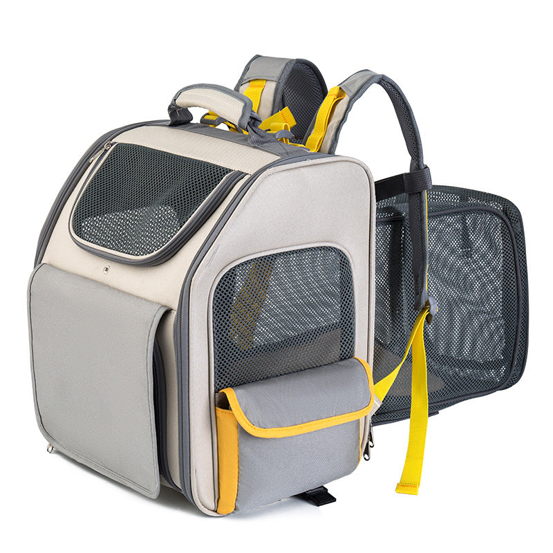 QS-084 Expandable Pet Carrier Backpack Oxford Cloth Small Dog Carrier Shoulders Bag Breathable Mesh Pet Handbag - Light Grey