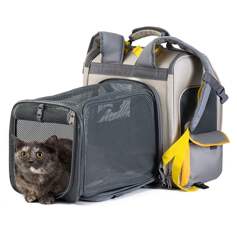 QS-084 Expandable Pet Carrier Backpack Oxford Cloth Small Dog Carrier Shoulders Bag Breathable Mesh Pet Handbag - Light Grey