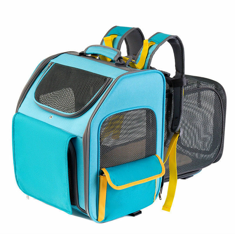 QS-084 Expandable Pet Carrier Backpack Oxford Cloth Small Dog Carrier Shoulders Bag Breathable Mesh Pet Handbag - Light Grey
