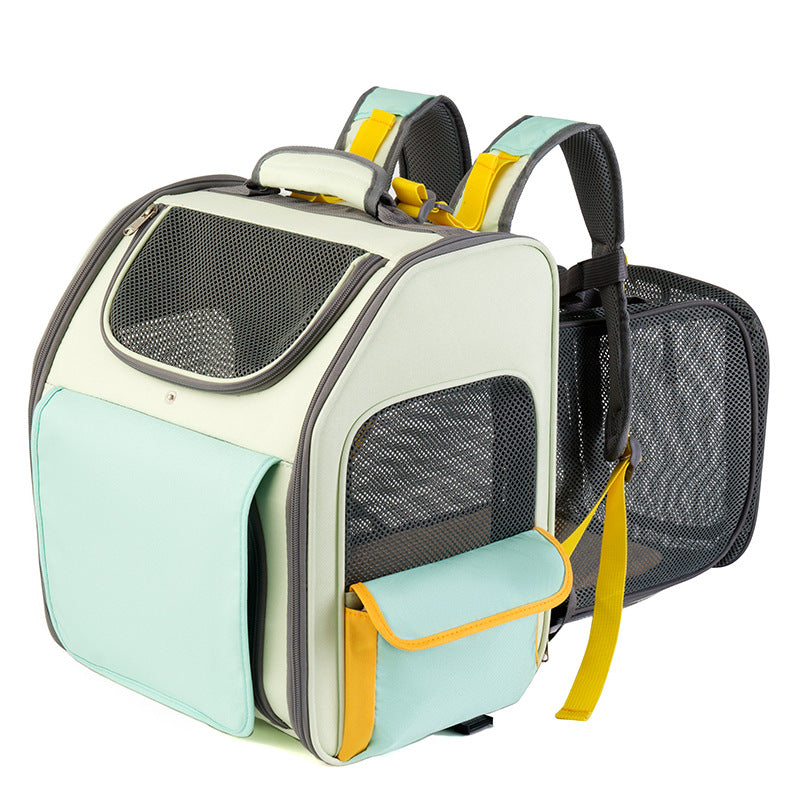 QS-084 Expandable Pet Carrier Backpack Oxford Cloth Small Dog Carrier Shoulders Bag Breathable Mesh Pet Handbag - Light Grey