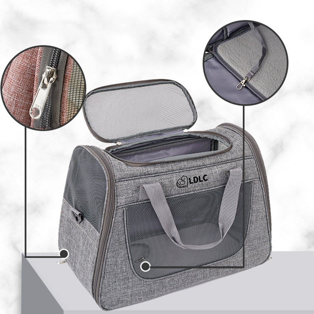 LDLC QS-008-L Pet Stroller Breathable Detachable Large Capacity Cat Dog Carrier 4-Wheels Luggage Rod Stroller, Size XL - Light Grey