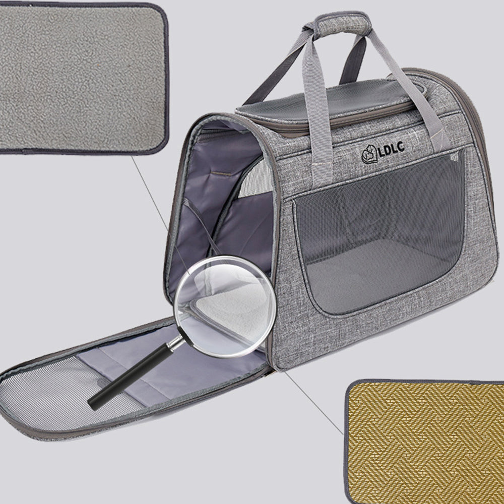 LDLC QS-008-L Pet Stroller Breathable Detachable Large Capacity Cat Dog Carrier 4-Wheels Luggage Rod Stroller, Size XL - Light Grey