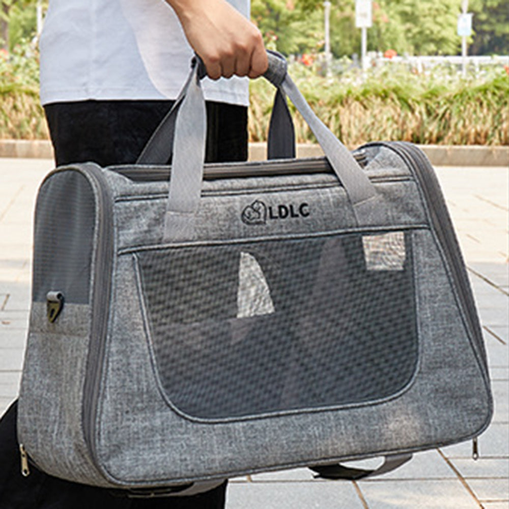 LDLC QS-008-L Pet Stroller Breathable Detachable Large Capacity Cat Dog Carrier 4-Wheels Luggage Rod Stroller, Size XL - Light Grey