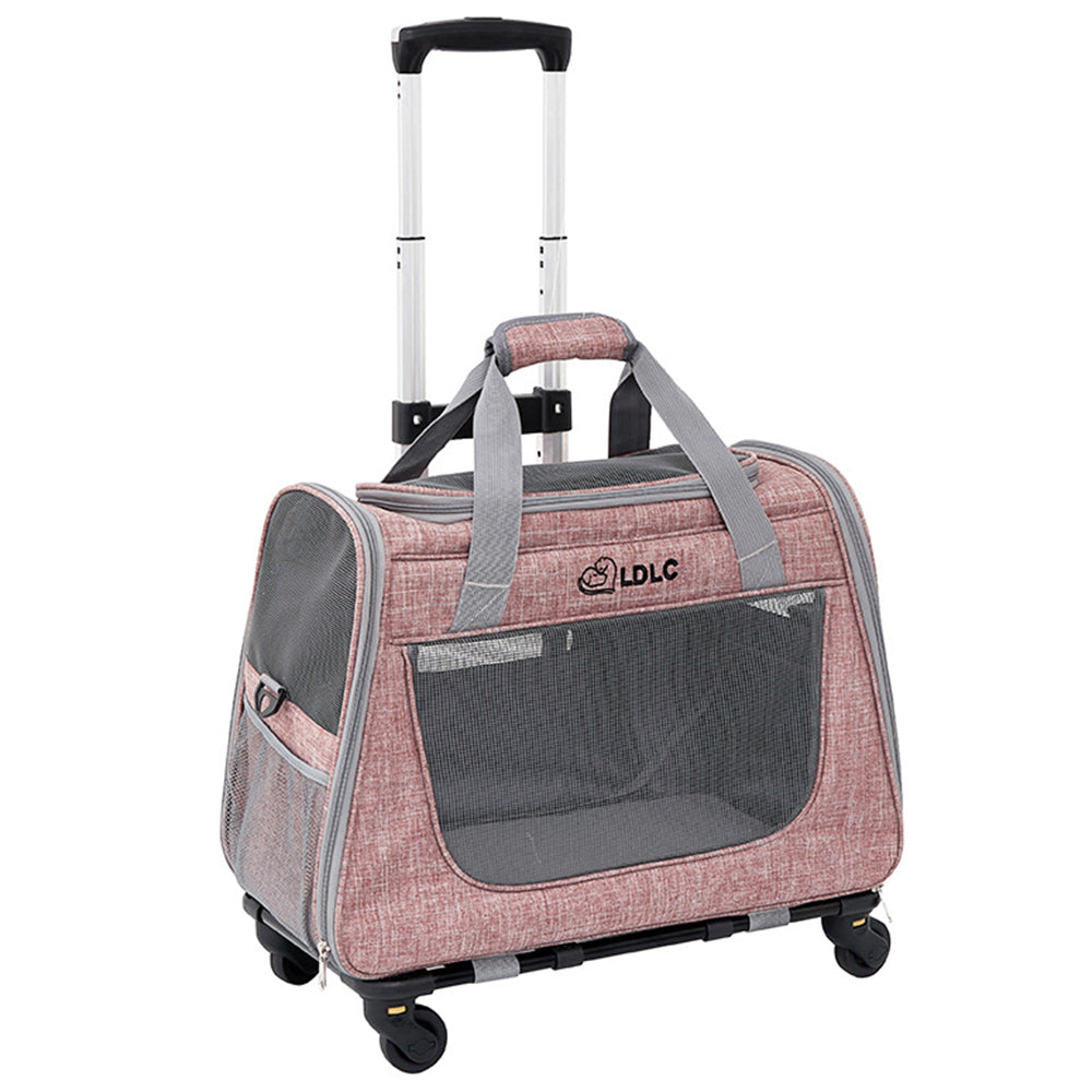 LDLC QS-008-L Pet Stroller Breathable Detachable Large Capacity Cat Dog Carrier 4-Wheels Luggage Rod Stroller, Size XL - Light Grey