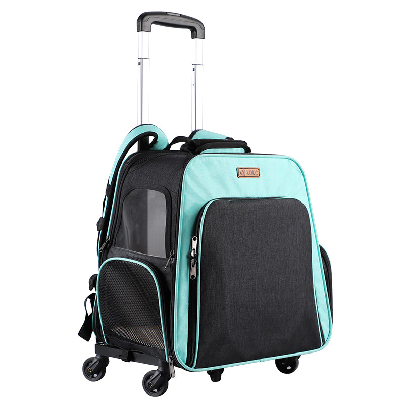 LDLC QS-052 Portable Travel Breathable Pet Carrier Backpack Expandable Folding Dog Cat Carrying Trolley Bag - Sky Blue