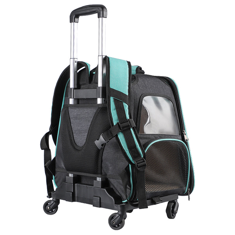 LDLC QS-052 Portable Travel Breathable Pet Carrier Backpack Expandable Folding Dog Cat Carrying Trolley Bag - Sky Blue