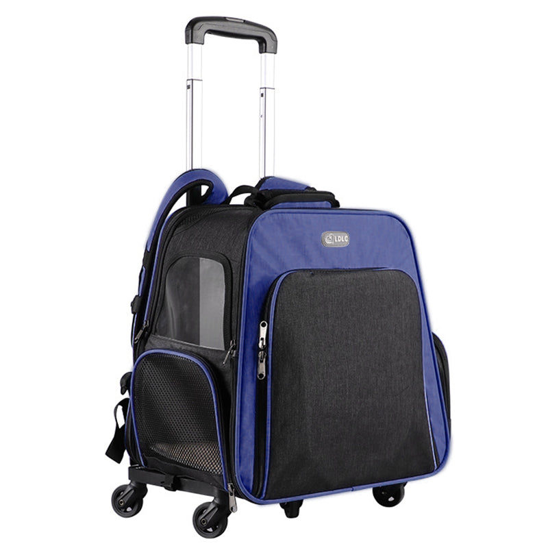 LDLC QS-052 Portable Travel Breathable Pet Carrier Backpack Expandable Folding Dog Cat Carrying Trolley Bag - Sky Blue