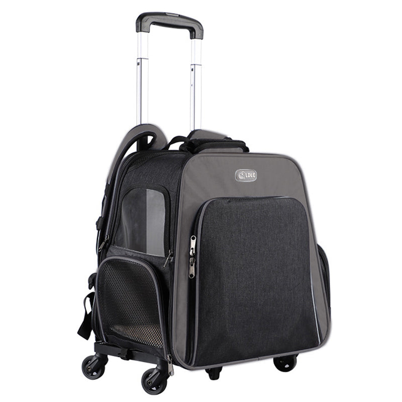 LDLC QS-052 Portable Travel Breathable Pet Carrier Backpack Expandable Folding Dog Cat Carrying Trolley Bag - Sky Blue