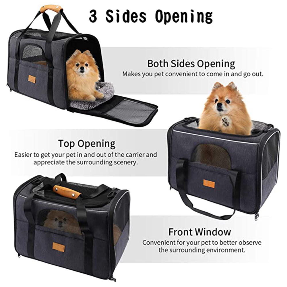 Breathable Oxford Cloth Pet Kitten Carrier Tote Bag Foldable Cat Carrying Bag with Shoulder Strap - Black