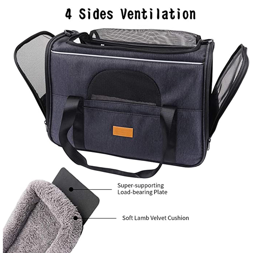 Breathable Oxford Cloth Pet Kitten Carrier Tote Bag Foldable Cat Carrying Bag with Shoulder Strap - Black